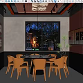 Private Dining Room With Round Table Brown Chairs Red Decorative Plaques And Ceiling Light Strips 3d model