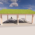 Outdoor Pavilion Featuring Green Roof With Tables Chairs And People Walking