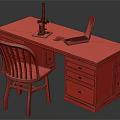 Classic Wooden Desk With Matching Chair Microscope Open Red Box And White Paper