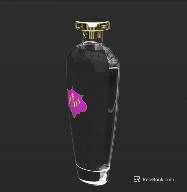 Elegant Black Transparent Wine Bottle And Glass With Golden Cap Pink Pattern 3d model 