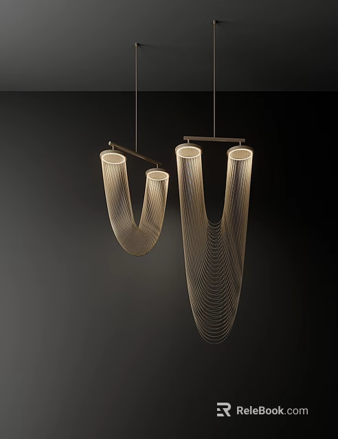 Modern Pendant Chandeliers With U Shaped Fabric Shades And Linear Design 3d model 