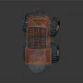Orange And Blue Off Road Truck With Luggage Tools And Fishing Rod On Roof