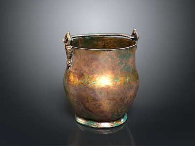 Vintage Copper Household Decorative Vessel With Intricate Handles And Patina Surface Finish 3d model
