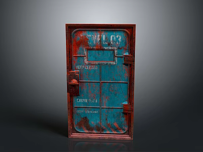 Blue Industrial Exit Door With Rustic Red Accents And Warning Labels W03 Marking 3d model