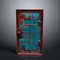 Blue Industrial Exit Door With Rustic Red Accents And Warning Labels W03 Marking