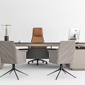 Modern Office Desk Featuring Brown Chair Two Checkered Chairs Desk Lamp iMac And Beige Cabinet
