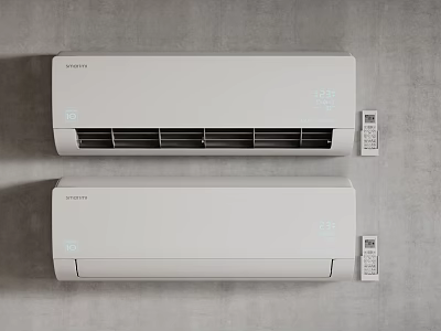 Modern Air Conditioning Units With Remote Controls On Grey Wall 3d model