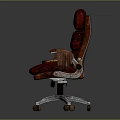Brown Leather Office Chair Featuring Padded Back Armrests Metal Wheels And Book On Seat