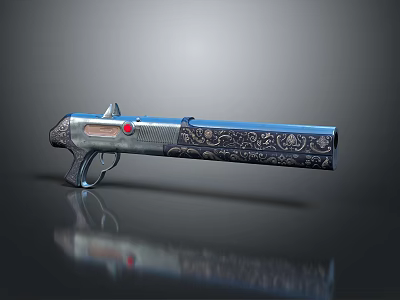 Ornate Revolver With Metallic Finish Shiny Surface And Red Accent Design 3d model