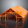 Orange Architectural Building Model With Modern Roof Trusses And Supporting Columns