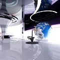 Futuristic Illuminated Curved Structure With Central Tech Device And Modern Design