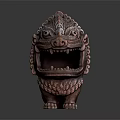 Decorative Ornament Set Featuring Bronze Lion Figurine With Intricate Carved Patterns And Traditional Style