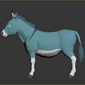 Turquoise Donkey Low Poly 3D Model With White Underbelly Legs Brown Ears Gray Background