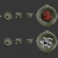 Mythical Stone Decorative Structures With Tall Towers Lanterns Flame And Crystal Bowls