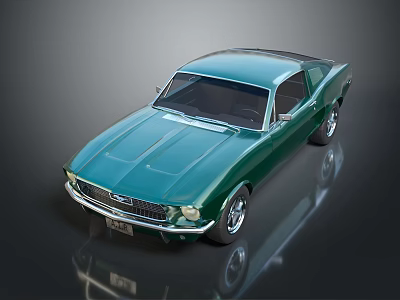 Shiny Green Vintage Sports Car with Classic Design on Dark Background and Reflection 3d model