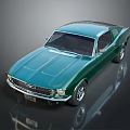 Shiny Green Vintage Sports Car with Classic Design on Dark Background and Reflection