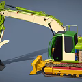Green And Yellow Industrial Construction Excavator Machine With Track And Bucket