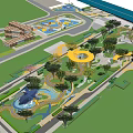 Park Landscape With Winding Paths Circular Structure Water Features And Lush Greenery 3d model