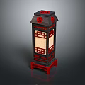 Traditional Chinese Wooden Lantern With Black Frame Red Decorations And Patterns