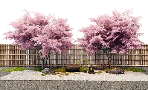 Japanese-style cherry tree landscape tree micro-terrain moss plant landscape stone fence water bowl waterscape courtyard landscaping 3d model