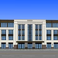Modern Commercial Complex Facade Featuring Large Glass Windows And Symmetric Design 3d model