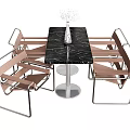 Modern Table And Chair Set With Black Marble Top Silver Base Brown Metal Frame Chairs