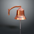 Classic Copper Bell With Wall Mounted Curved Arm And Smooth Surface Design 3d model
