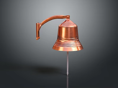 Classic Copper Bell With Wall Mounted Curved Arm And Smooth Surface Design 3d model