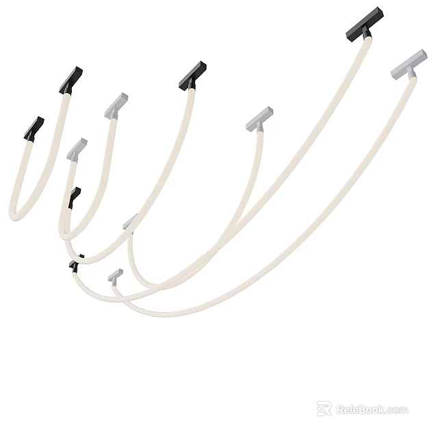 Sleek Modern Chandelier With White Curved Cables And Black Metal Accents 3d model 