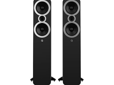 Sleek Black Floor Standing Speakers With Multiple Circular Drivers For Home Sound System 3d model