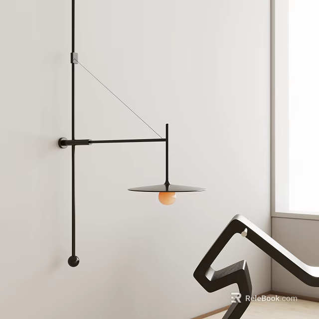 Modern Minimalist Wall Lamp With Black Metal Frame And Circular Shade On White Wall Interior 3d model 