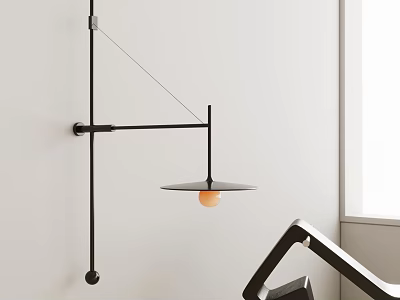 Modern Minimalist Wall Lamp With Black Metal Frame And Circular Shade On White Wall Interior 3d model