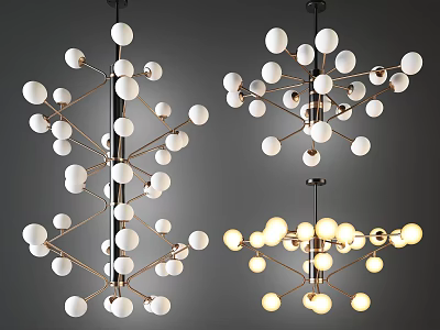 Modern Chandeliers With White Spherical Bulbs And Metal Branch Structure 3d model