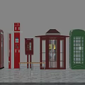 Colorful Public Facilities Featuring Red Green Telephone Booths Mailbox Bench And Kiosk