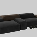 Modern Two Seater Sofa With Modular Design Gray Beige Brown Fabric And Ottoman