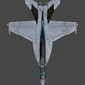 Fighter Jet With Gray Body Blue Stripes Pilot In Cockpit And Landing Gear Down