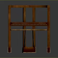 Wooden Chair With Curved Armrests Red Upholstered Seat And Rivet Details Square Legs Design