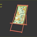 Modern Lounge Chair With Wooden Frame White Fabric And Orange Blue Floral Pattern