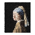 Pixel Art Portrait Painting of Young Girl With Pearl Earring and Square Blocks