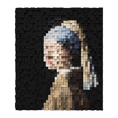 Pixel Art Portrait Painting of Young Girl With Pearl Earring and Square Blocks 3d model