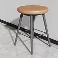 Modern Minimalist Bar Stool With Brown Leather Seat And Gray Metal Legs