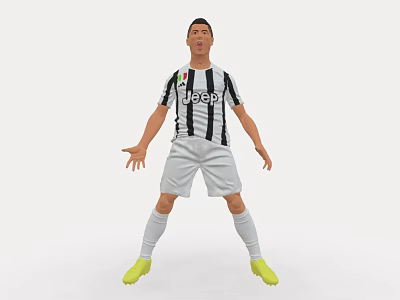 Man in Black White Striped Jersey with Jeep Logo White Shorts and Yellow Cleats Standing 3d model