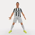 Man in Black White Striped Jersey with Jeep Logo White Shorts and Yellow Cleats Standing
