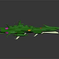 Green Sci Fi Spaceship Model Featuring Sharp Bow And Protruding Red Yellow Components 3d model