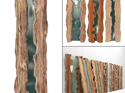 Wooden Decorative Panels With Wavy Edges And Transparent Glass For Wall Decor 3d model