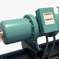 Industrial Chiller Unit with Green Cylindrical Components Control Panel and Black Cylindrical Pipes