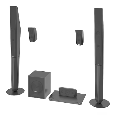Modern Home Theater Audio System With Tall Floor Speakers Satellite Speakers And Subwoofer 3d model