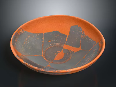 Handcrafted Orange And Black Pottery Bowl With Sculpted Cracked Texture Design 3d model