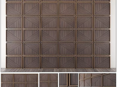 Wooden Interior Wall With Geometric Patterned Decorative Panels And Textured Design 3d model