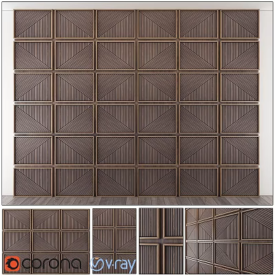 Wooden Interior Wall With Geometric Patterned Decorative Panels And Textured Design 3d model